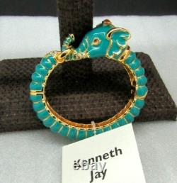 Kenneth J Lane KJL Blue Enamel Rhinestone Elephant Head Cuff Bracelet book NIB