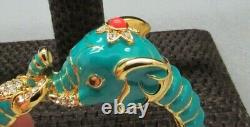 Kenneth J Lane KJL Blue Enamel Rhinestone Elephant Head Cuff Bracelet book NIB