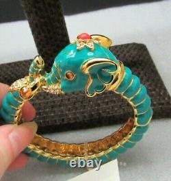 Kenneth J Lane KJL Blue Enamel Rhinestone Elephant Head Cuff Bracelet book NIB