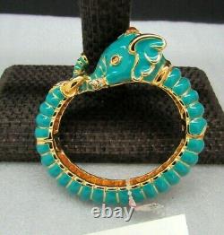 Kenneth J Lane KJL Blue Enamel Rhinestone Elephant Head Cuff Bracelet book NIB