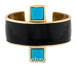 Kenneth Jay LANE KJL Cuff Bangle Turquoise Blue Black Gold Vintage Open gyuhjiko