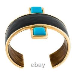 Kenneth Jay LANE KJL Cuff Bangle Turquoise Blue Black Gold Vintage Open gyuhjiko