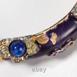 Kenneth Jay Lane Blue Bead Enameled Rhinestone Crystal Flower Hinged Bracelet