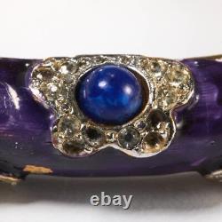 Kenneth Jay Lane Blue Bead Enameled Rhinestone Crystal Flower Hinged Bracelet