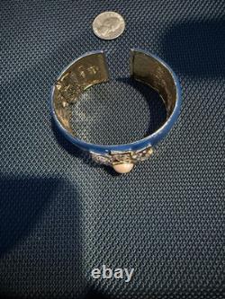 Kenneth Jay Lane KJL Blue Enamel Maltese Cross Pearl Crystal Hinged Cuff
