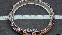 Kenneth Jay Lane KJL Blue Enamel Rhinestone Hinged Bangle Bracelet Boxed