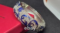 Kenneth Jay Lane KJL Blue Enamel Rhinestone Hinged Bangle Bracelet Boxed