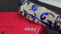 Kenneth Jay Lane KJL Blue Enamel Rhinestone Hinged Bangle Bracelet Boxed