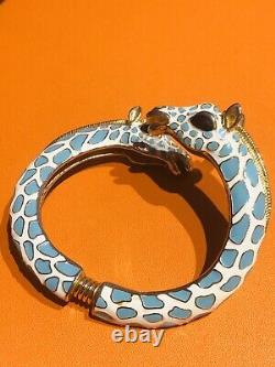 Kenneth Jay Lane KJL Blue White Enamel Giraffe Bangle Bracelet