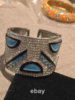 Kenneth Jay Lane KJL Crystal & Black and blue Enamel Cuff Bracelet