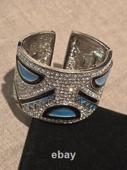 Kenneth Jay Lane KJL Crystal & Black and blue Enamel Cuff Bracelet
