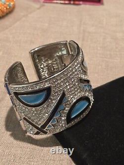 Kenneth Jay Lane KJL Crystal & Black and blue Enamel Cuff Bracelet