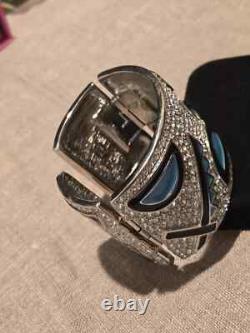 Kenneth Jay Lane KJL Crystal & Black and blue Enamel Cuff Bracelet