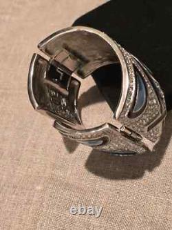 Kenneth Jay Lane KJL Crystal & Black and blue Enamel Cuff Bracelet