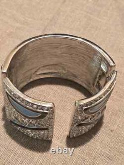 Kenneth Jay Lane KJL Crystal & Black and blue Enamel Cuff Bracelet