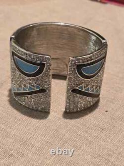 Kenneth Jay Lane KJL Crystal & Black and blue Enamel Cuff Bracelet