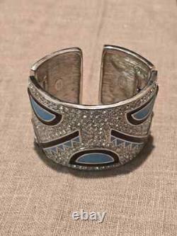 Kenneth Jay Lane KJL Crystal & Black and blue Enamel Cuff Bracelet