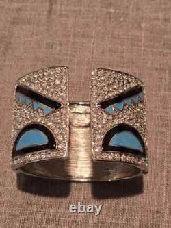 Kenneth Jay Lane KJL Crystal & Black and blue Enamel Cuff Bracelet
