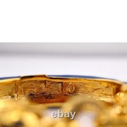 Kenneth Jay Lane Raj Elephant Bangle Bracelet Blue Enamel Gold Tone Vintage NOS