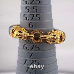 Kenneth Jay Lane Raj Elephant Bangle Bracelet Blue Enamel Gold Tone Vintage NOS