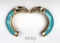 Kenneth Jay Lane Turquoise Enamel Elephant Bangle Bracelet NWOT
