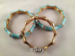 Kenneth Lane 3 pc Bangle Set Simulated Bamboo Blue Enamel