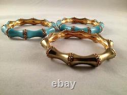 Kenneth Lane 3 pc Bangle Set Simulated Bamboo Blue Enamel