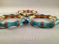 Kenneth Lane 3 pc Bangle Set Simulated Bamboo Blue Enamel