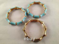 Kenneth Lane 3 pc Bangle Set Simulated Bamboo Blue Enamel