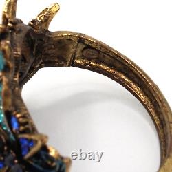 Kirks Folly Cuff Bracelet Blue & Black Crystal Dragonfly Hinge Enamel Gold Tone