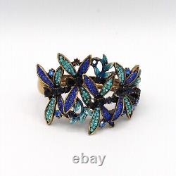 Kirks Folly Cuff Bracelet Blue & Black Crystal Dragonfly Hinge Enamel Gold Tone