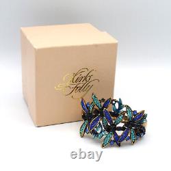 Kirks Folly Cuff Bracelet Blue & Black Crystal Dragonfly Hinge Enamel Gold Tone