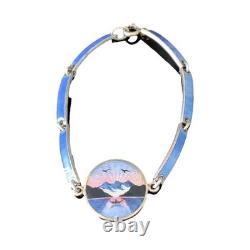 Kristian Hestenes Norway Guilloche Enamel Sterling Silver Scene Bracelet Vintage