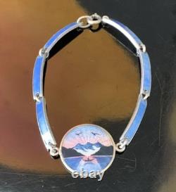 Kristian Hestenes Norway Guilloche Enamel Sterling Silver Scene Bracelet Vintage