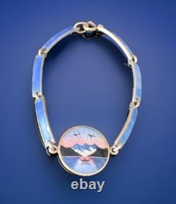Kristian Hestenes Norway Guilloche Enamel Sterling Silver Scene Bracelet Vintage