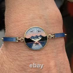 Kristian Hestenes Norway Guilloche Enamel Sterling Silver Scene Bracelet Vintage