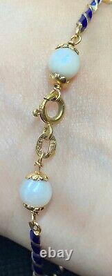 LADIES 18K GOLD & BLUE ENAMEL PEARL BRACELET 6.4g 7.5