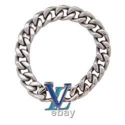 LOUIS VUITTON Blue Enamel LV Logo Cuban Chain Bracelet-NWOT 8 MSRP $850