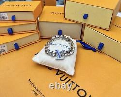 LOUIS VUITTON Blue Enamel LV Logo Cuban Chain Bracelet-NWOT 8 MSRP $850