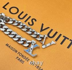 LOUIS VUITTON Blue Enamel LV Logo Cuban Chain Bracelet-NWOT 8 MSRP $850