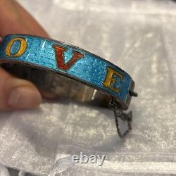 LOVE SIAM 925 Sterling Silver Vintage Enamel Blue Round Bangle Bracelet 21 Gram