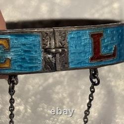 LOVE SIAM 925 Sterling Silver Vintage Enamel Blue Round Bangle Bracelet 21 Gram