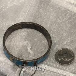 LOVE SIAM 925 Sterling Silver Vintage Enamel Blue Round Bangle Bracelet 21 Gram