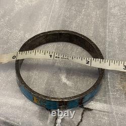 LOVE SIAM 925 Sterling Silver Vintage Enamel Blue Round Bangle Bracelet 21 Gram