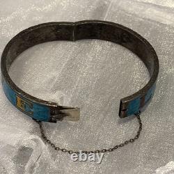 LOVE SIAM 925 Sterling Silver Vintage Enamel Blue Round Bangle Bracelet 21 Gram