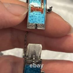 LOVE SIAM 925 Sterling Silver Vintage Enamel Blue Round Bangle Bracelet 21 Gram