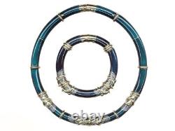 La Nouvelle Bague Blue Enamel 18k Diamond SET of Necklace 101g & Bangle 59.g