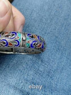 Ladies Enamel Sterling Silver 925 Bangle Brac