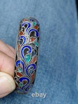 Ladies Enamel Sterling Silver 925 Bangle Brac