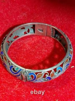 Ladies Enamel Sterling Silver 925 Bangle Brac